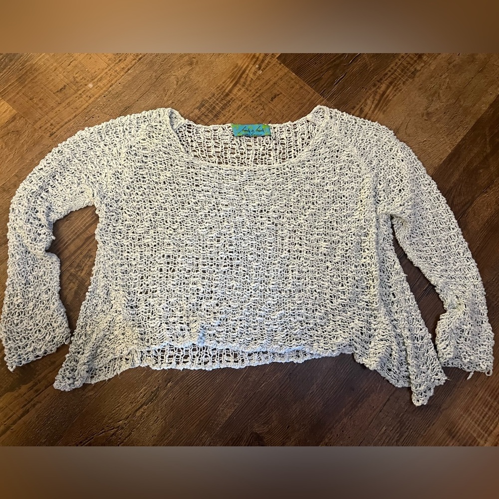 Baby Blue Crochet Cropped Longsleeve Whimsical Sweater
